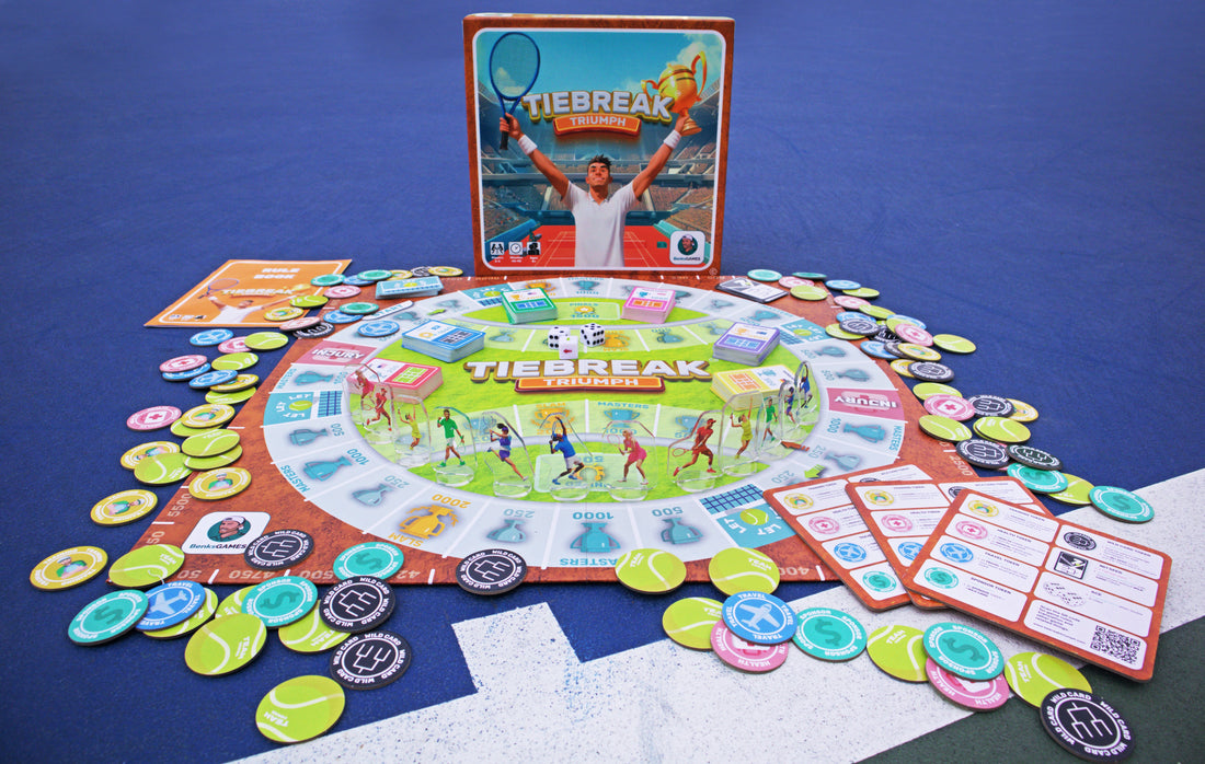 Tiebreak Triumph tennis board game set up and ready to play